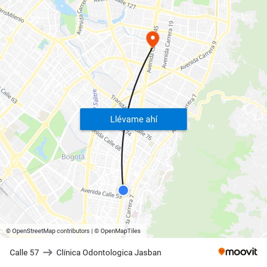 Calle 57 to Clínica Odontologica Jasban map