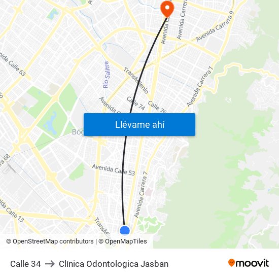 Calle 34 to Clínica Odontologica Jasban map