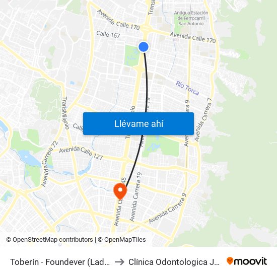 Toberín - Foundever (Lado Sur) to Clínica Odontologica Jasban map