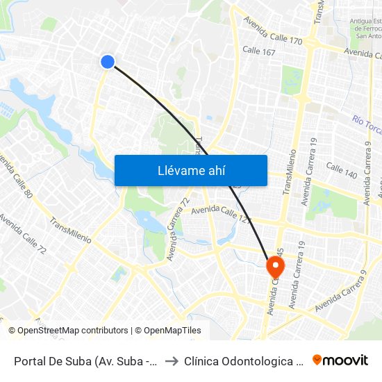 Portal De Suba (Av. Suba - Kr 106) to Clínica Odontologica Jasban map