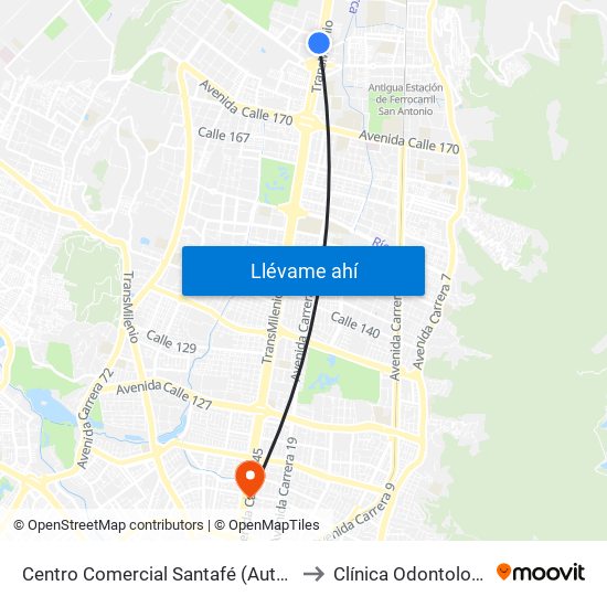 Centro Comercial Santafé (Auto Norte - Cl 187) (B) to Clínica Odontologica Jasban map