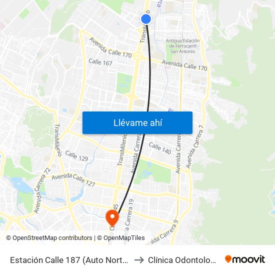 Estación Calle 187 (Auto Norte - Cl 187 Bis) (A) to Clínica Odontologica Jasban map