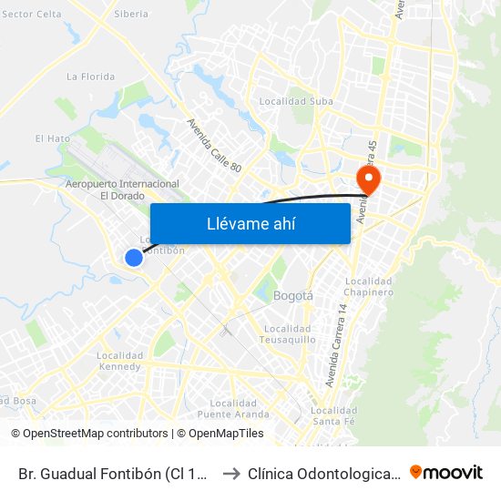 Br. Guadual Fontibón (Cl 17 - Kr 96h) to Clínica Odontologica Jasban map