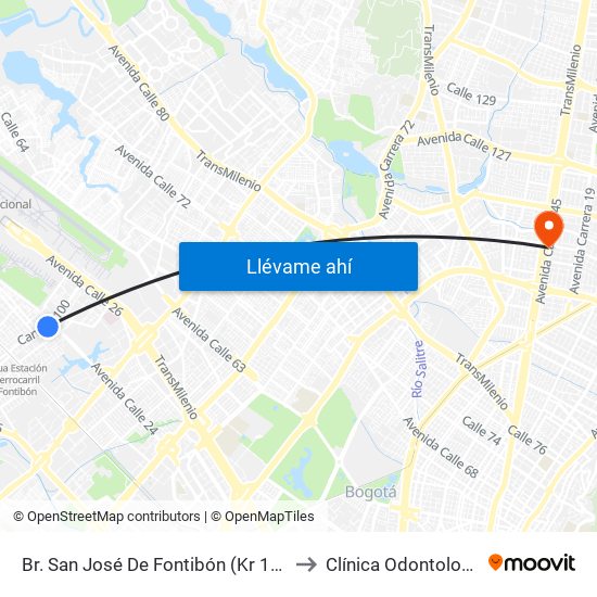 Br. San José De Fontibón (Kr 100 - Av. Esperanza) to Clínica Odontologica Jasban map