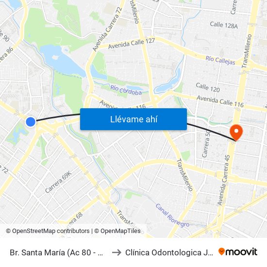 Br. Santa María (Ac 80 - Kr 73b) to Clínica Odontologica Jasban map