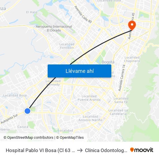 Hospital Pablo VI Bosa (Cl 63 Sur - Kr 77g) (A) to Clínica Odontologica Jasban map