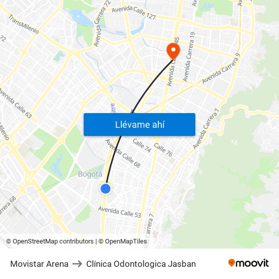 Movistar Arena to Clínica Odontologica Jasban map