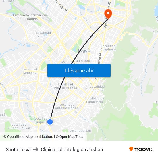 Santa Lucía to Clínica Odontologica Jasban map