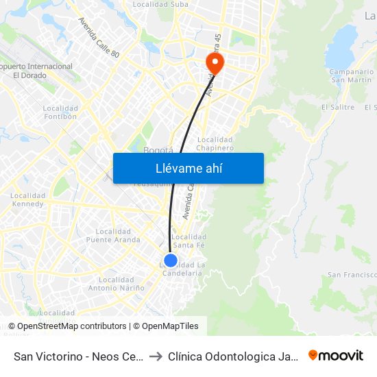 San Victorino - Neos Centro to Clínica Odontologica Jasban map