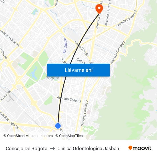 Concejo De Bogotá to Clínica Odontologica Jasban map