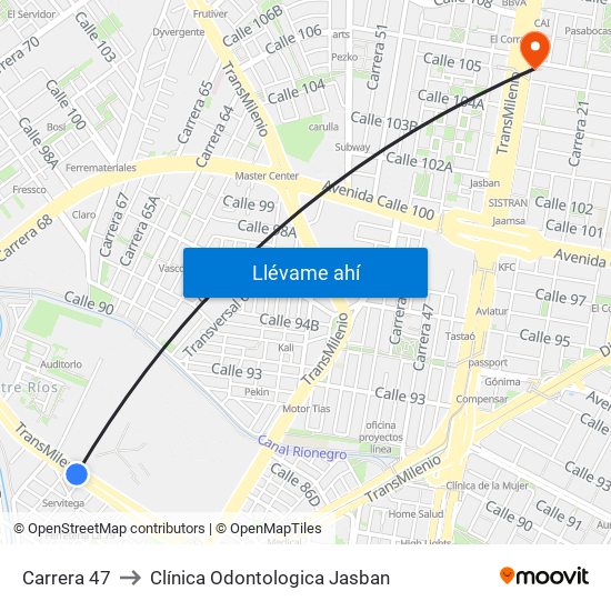 Carrera 47 to Clínica Odontologica Jasban map