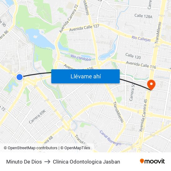 Minuto De Dios to Clínica Odontologica Jasban map