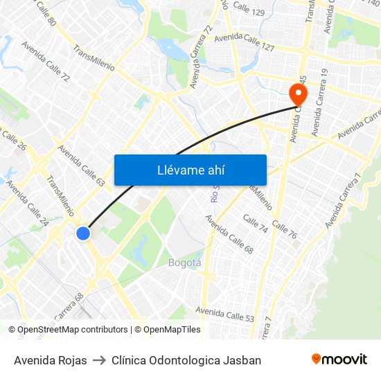 Avenida Rojas to Clínica Odontologica Jasban map