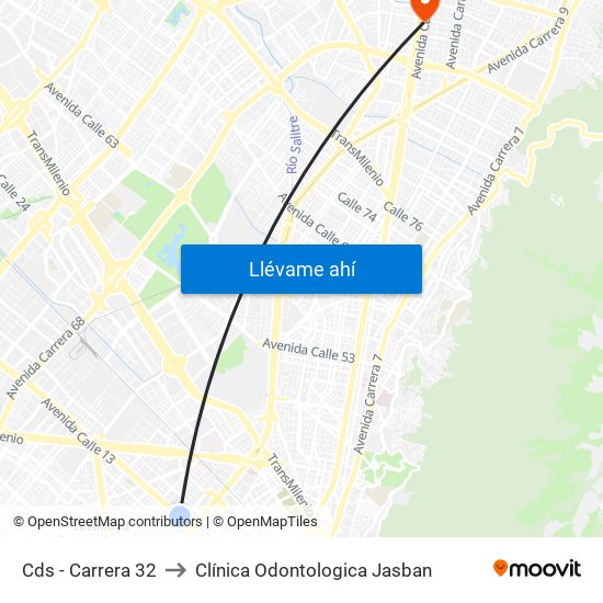 Cds - Carrera 32 to Clínica Odontologica Jasban map