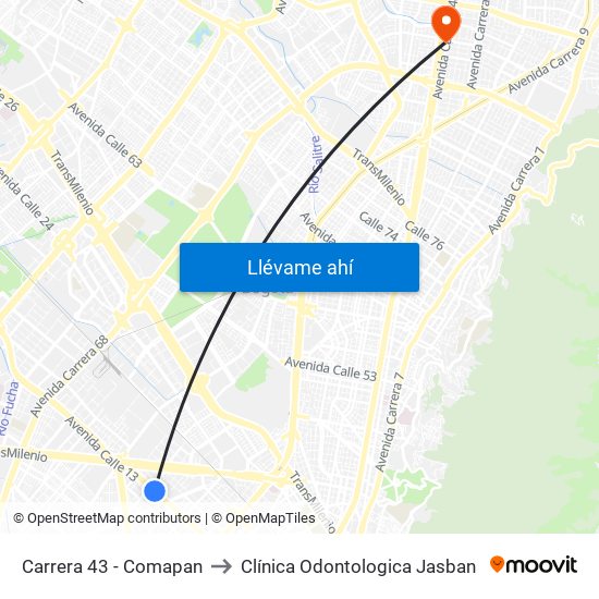 Carrera 43 - Comapan to Clínica Odontologica Jasban map