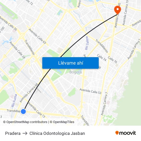 Pradera to Clínica Odontologica Jasban map