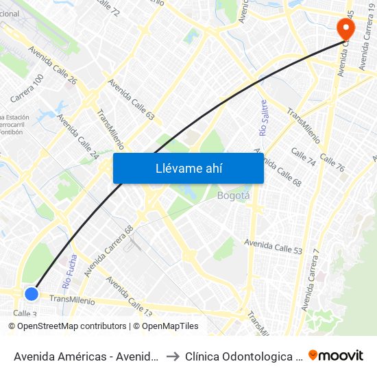 Avenida Américas - Avenida Boyacá to Clínica Odontologica Jasban map