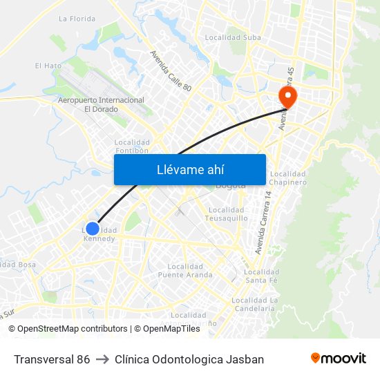 Transversal 86 to Clínica Odontologica Jasban map