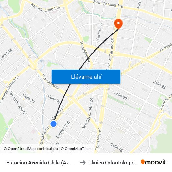 Estación Avenida Chile (Av. NQS - Cl 71c) to Clínica Odontologica Jasban map