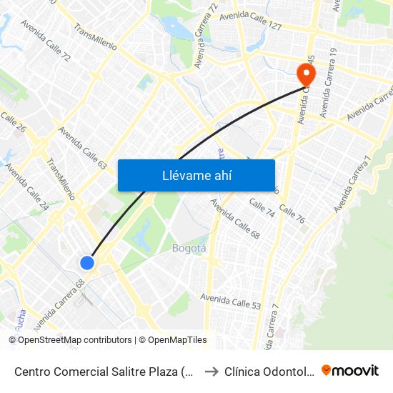 Centro Comercial Salitre Plaza (Av. La Esperanza - Kr 68a) to Clínica Odontologica Jasban map