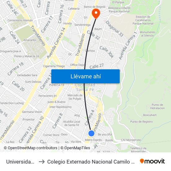 Universidades to Colegio Externado Nacional Camilo Torres map