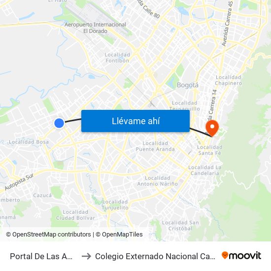 Portal De Las Américas to Colegio Externado Nacional Camilo Torres map
