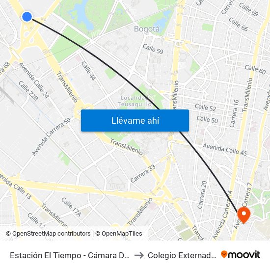 Estación El Tiempo - Cámara De Comercio De Bogotá (Ac 26 - Kr 68b Bis) to Colegio Externado Nacional Camilo Torres map