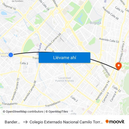 Banderas to Colegio Externado Nacional Camilo Torres map