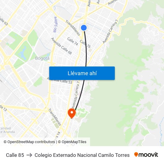Calle 85 to Colegio Externado Nacional Camilo Torres map