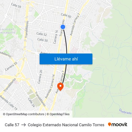 Calle 57 to Colegio Externado Nacional Camilo Torres map