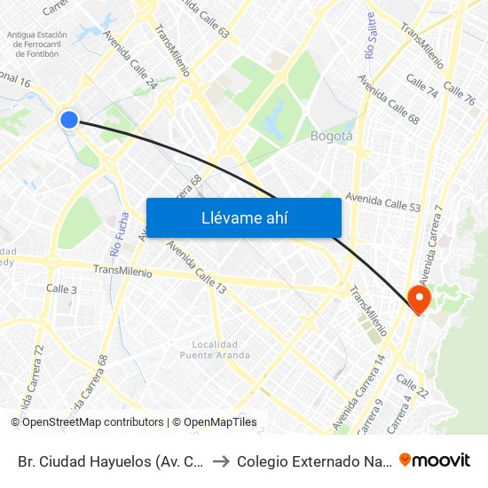 Br. Ciudad Hayuelos (Av. Centenario - Av. C. De Cali) to Colegio Externado Nacional Camilo Torres map