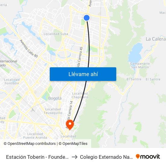 Estación Toberín - Foundever (Auto Norte - Cl 166) to Colegio Externado Nacional Camilo Torres map