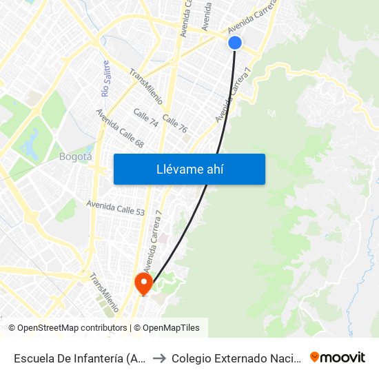 Escuela De Infantería (Ac 100 - Kr 11a) (B) to Colegio Externado Nacional Camilo Torres map