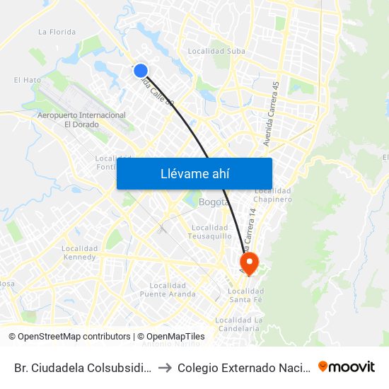 Br. Ciudadela Colsubsidio (Ac 80 - Kr 112a) to Colegio Externado Nacional Camilo Torres map