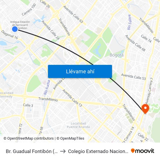 Br. Guadual Fontibón (Cl 17 - Kr 96h) to Colegio Externado Nacional Camilo Torres map