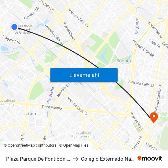 Plaza Parque De Fontibón Kr 100 (Kr 100 - Cl 17a) to Colegio Externado Nacional Camilo Torres map
