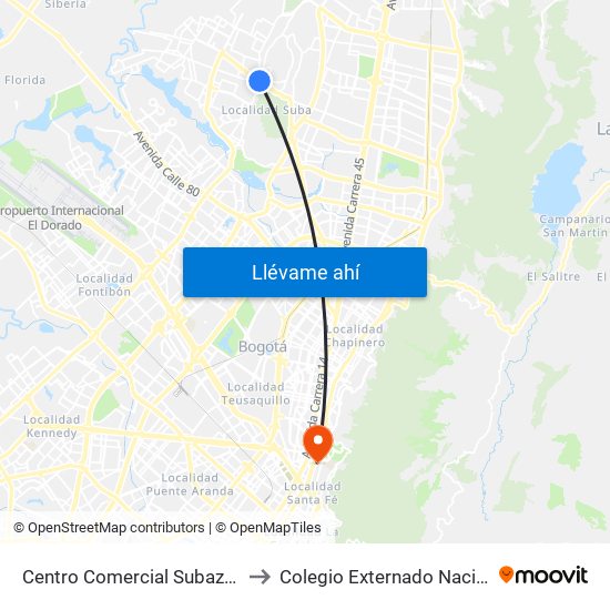 Centro Comercial Subazar (Av. Suba - Kr 91) to Colegio Externado Nacional Camilo Torres map
