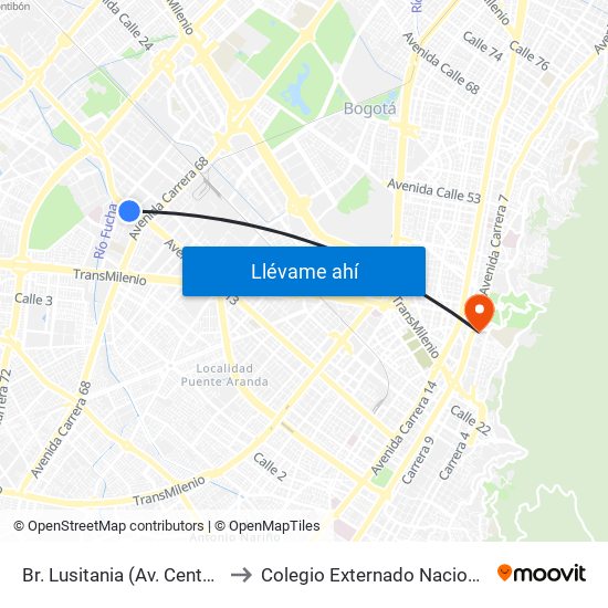 Br. Lusitania (Av. Centenario - Kr 68b) to Colegio Externado Nacional Camilo Torres map