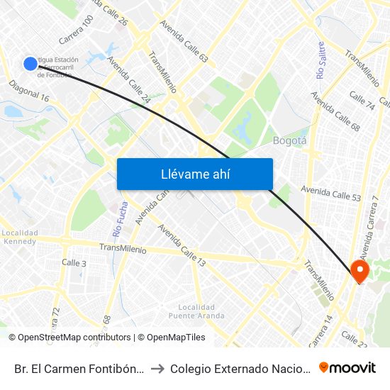 Br. El Carmen Fontibón (Cl 17 - Kr 100) to Colegio Externado Nacional Camilo Torres map