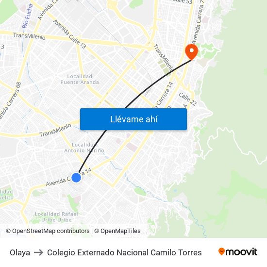 Olaya to Colegio Externado Nacional Camilo Torres map