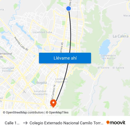 Calle 187 to Colegio Externado Nacional Camilo Torres map