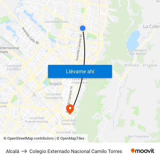 Alcalá to Colegio Externado Nacional Camilo Torres map