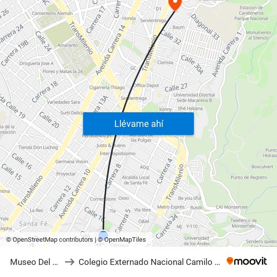 Museo Del Oro to Colegio Externado Nacional Camilo Torres map