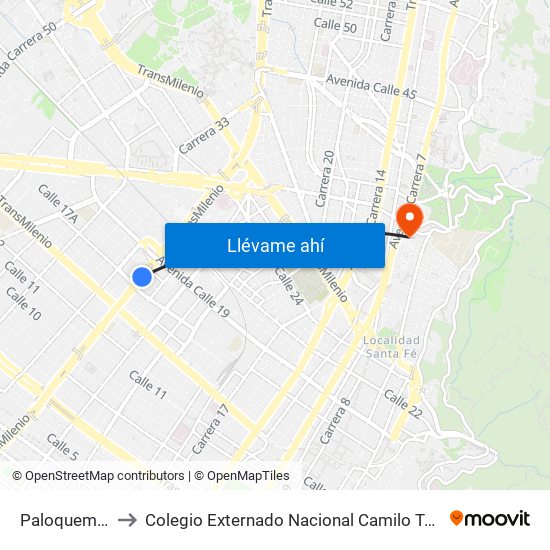 Paloquemao to Colegio Externado Nacional Camilo Torres map