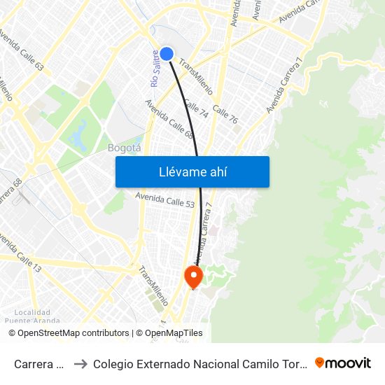 Carrera 47 to Colegio Externado Nacional Camilo Torres map