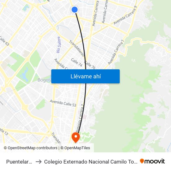 Puentelargo to Colegio Externado Nacional Camilo Torres map