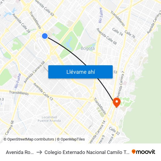 Avenida Rojas to Colegio Externado Nacional Camilo Torres map