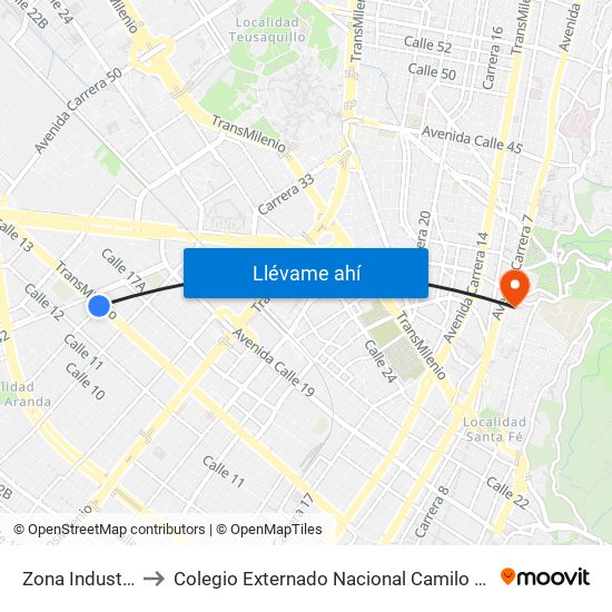 Zona Industrial to Colegio Externado Nacional Camilo Torres map