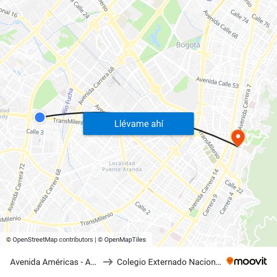Avenida Américas - Avenida Boyacá to Colegio Externado Nacional Camilo Torres map