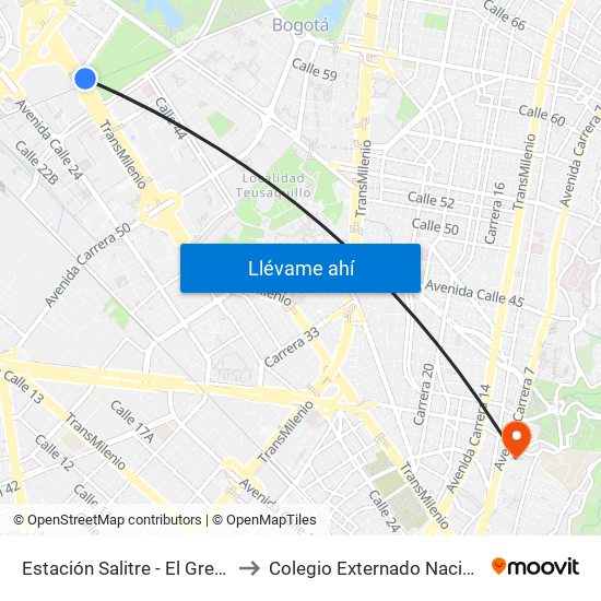 Estación Salitre - El Greco (Ac 26 - Ak 68) to Colegio Externado Nacional Camilo Torres map